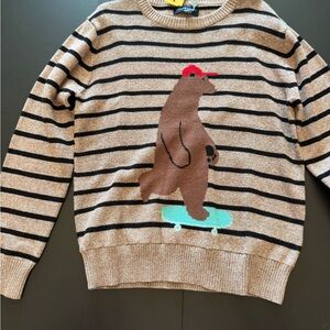 Andy & Evan Brown Striped Sweater with Bear Design